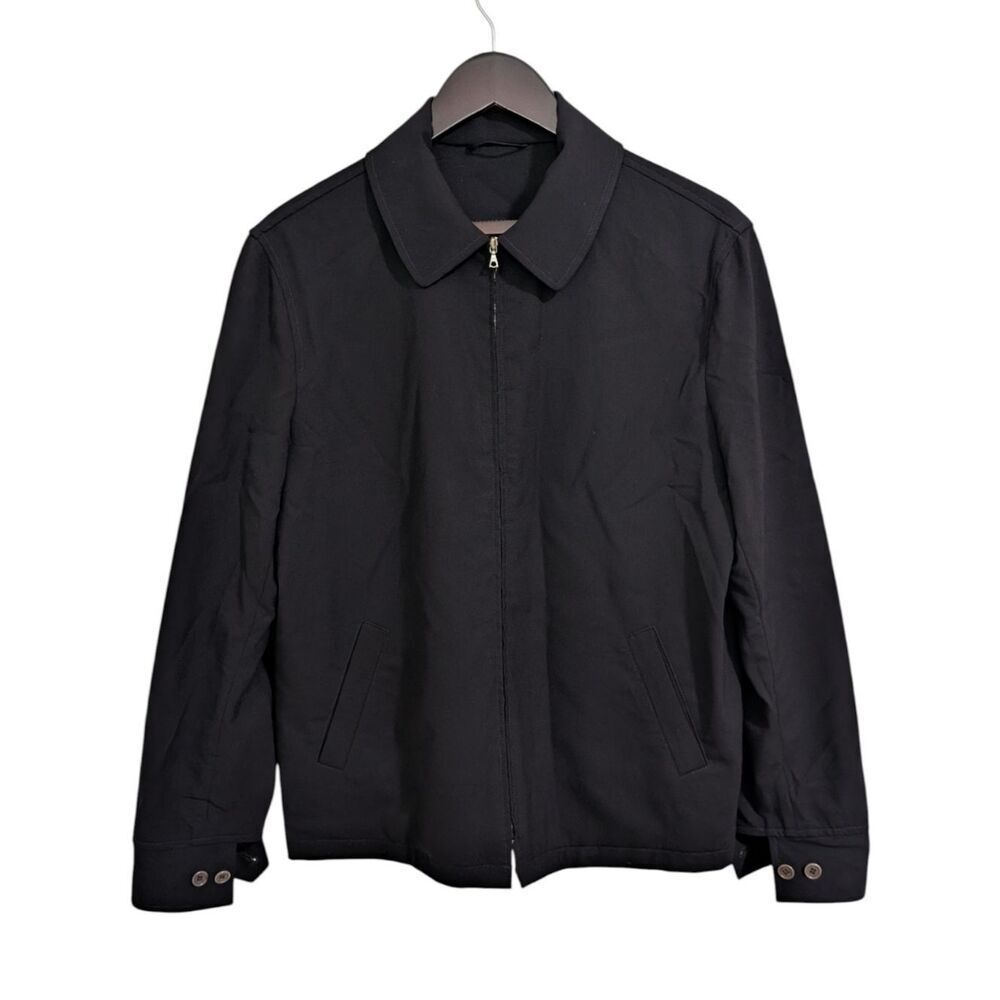 TSE Men's Black Minimalist Full-Zip Harrington Jacket Medium